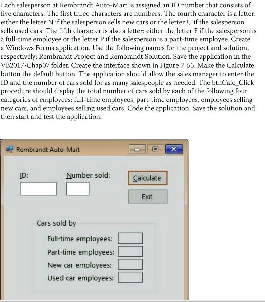 SOLVED Visual Basic Each salesperson at Rembrandt AutoMart is