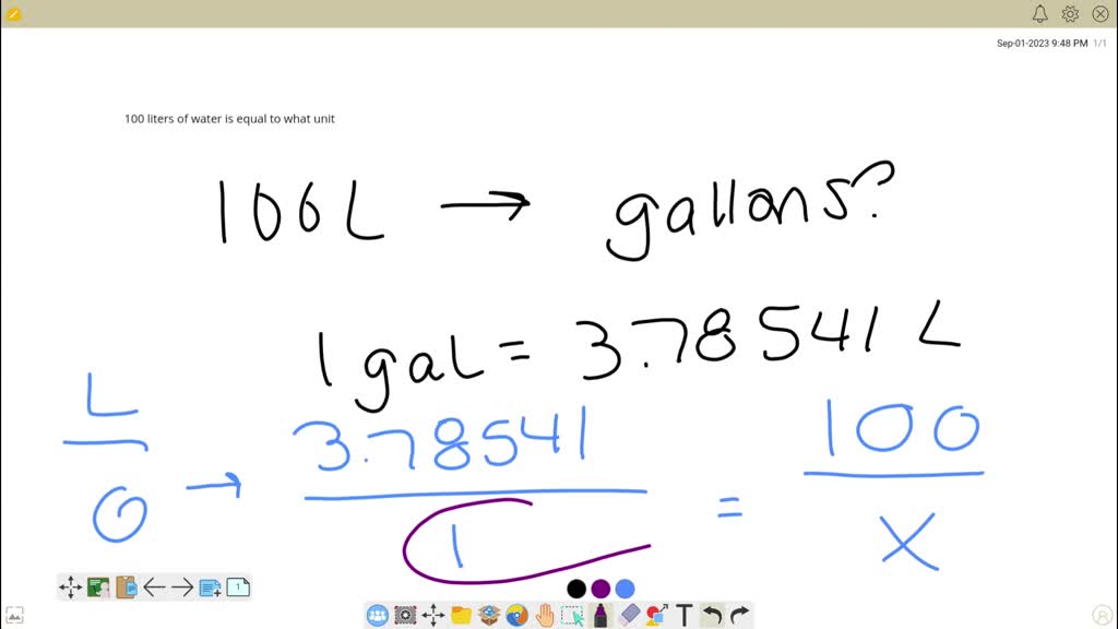 100 liters of water is equal to what unit