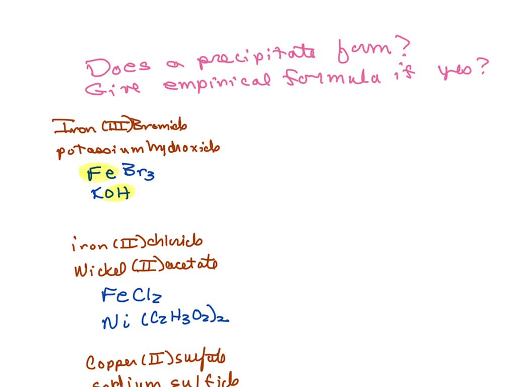 SOLVED Complete the table below by deciding whether a precipitate