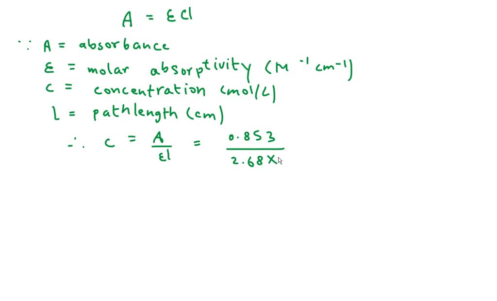 SOLVED A substance with an absorptivity of 2.68 x 10^3 LÂ·g^1Â·cm^1