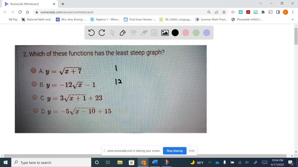 Solved: Ewhich Of These Functions Has The Least Steep Graph? Eay Vi + 7 Oby = 212V Ey 3V + 1 + 23 Mp Y Emm O8H15