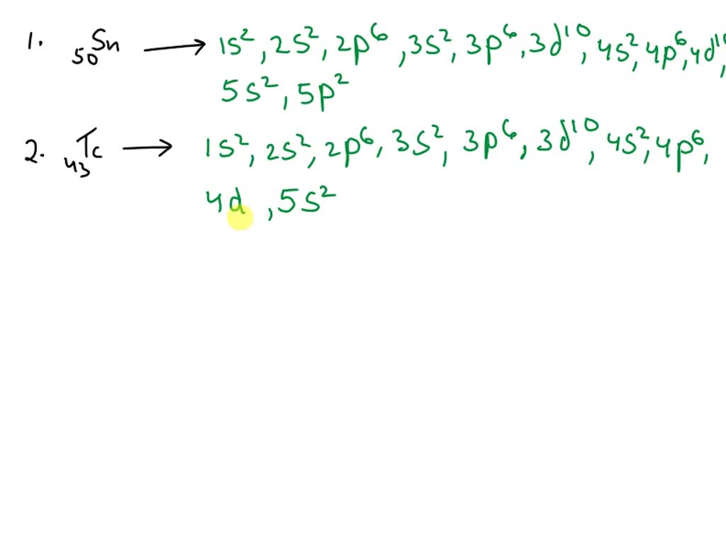 SOLVED 2) (1 point) Give the electron configuration for tin, Sn. 3) (1