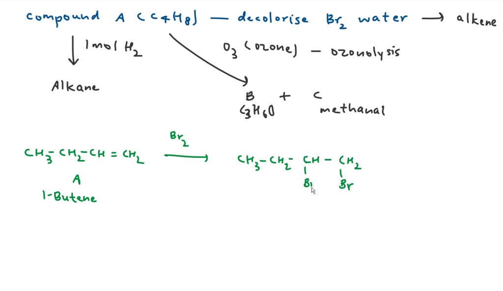 SOLVED An organic compound A c4H8 decolourizes bromine water and adds