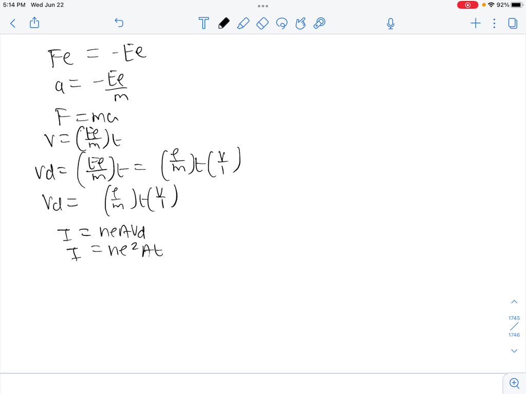 SOLVED (i) Derive an expression for drift velocity of electrons in a conductor. Hence deduce