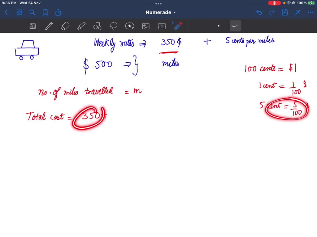 SOLVED The cost of renting a car is a flat 35, plus an additional 0.17