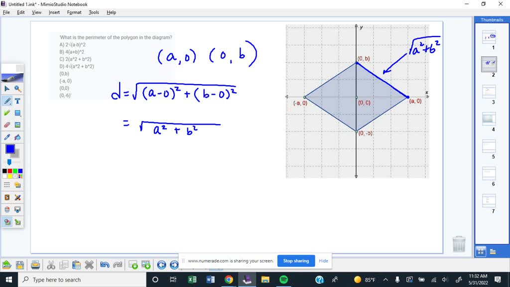 Solved: 'What Is The Perimeter Of The Polygon In The Diagram? A) 2√(A-B)^2 B) 4(A+B)^2 C) 2(A^2 + B^2) D) 4√(A^2 + B^2) (0,B) (-A, 0) (0,0) (0,-6)'