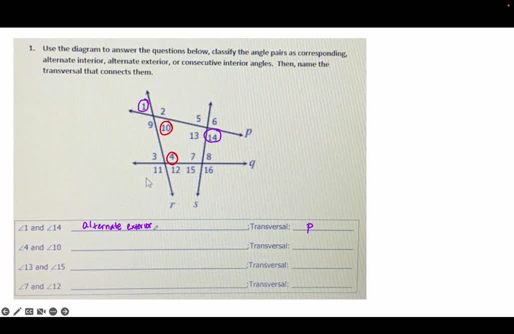 SOLVED Name each angle pair as corresponding, alternate interior