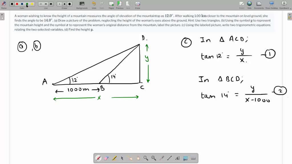 SOLVED A woman wishing to know the height of a mountain measures the