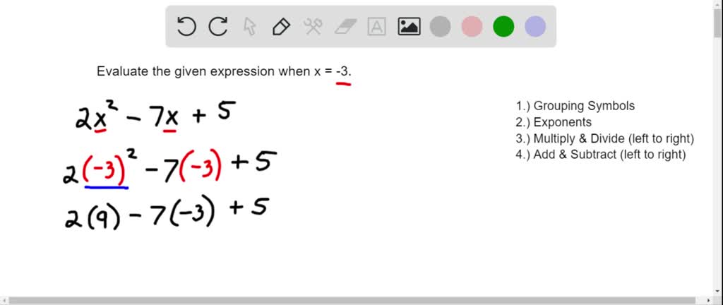 Evaluate algebraic expressions - example 1 | Numerade