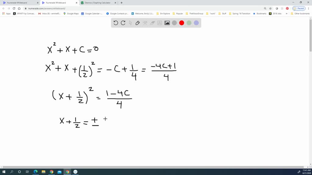 Solve by completing the square \[ x^{2}+x+c=0 \]
