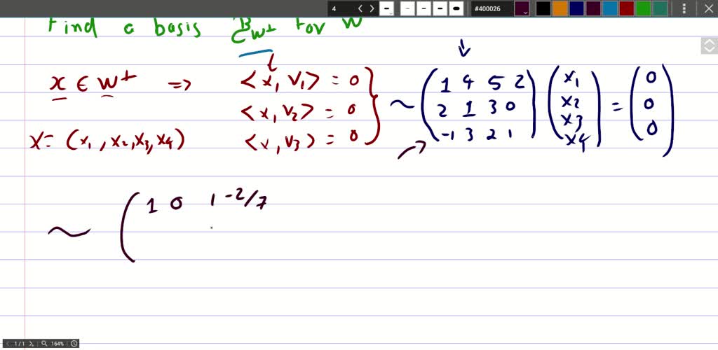 SOLVED'0 1 V = and let W the subspace of R spanned by {U