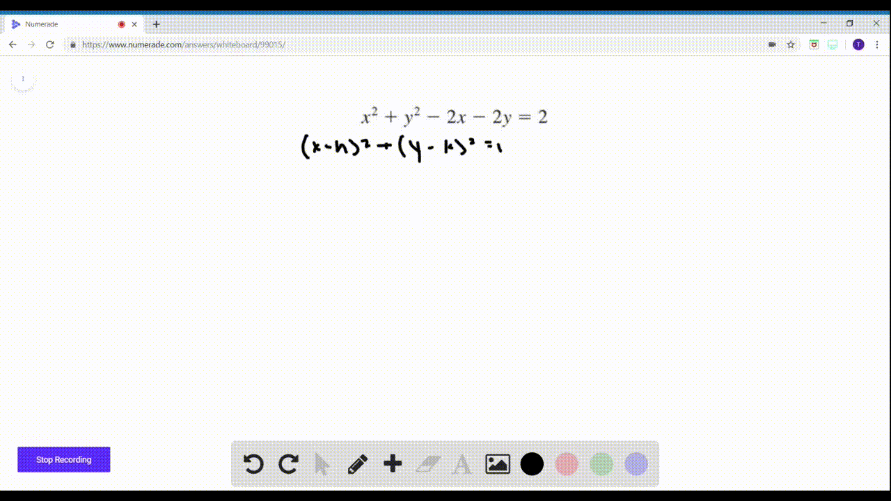 SOLVED8390= Equations of Circles Show that the equation represents a