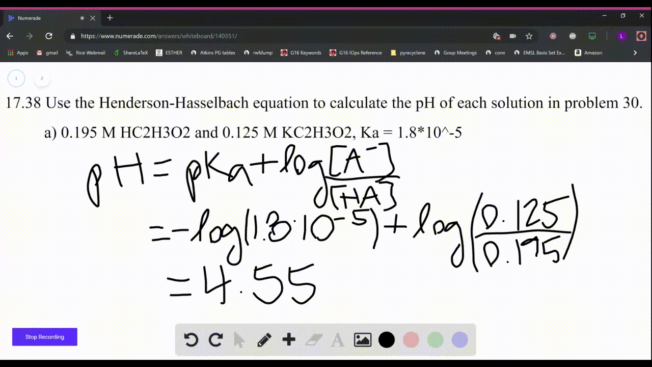 SOLVEDUse the Henderson Hasselbalch equation to calculate the pH of