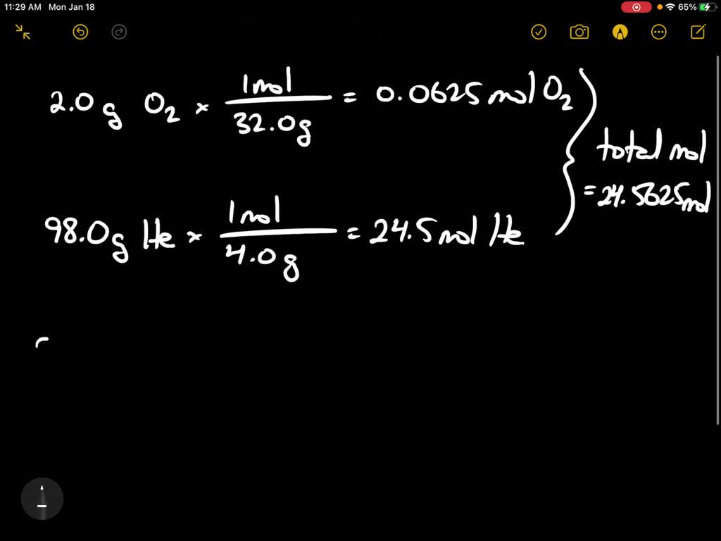 A heliox deepsea diving mixture contains 2.0 g of oxygen to every 98.0