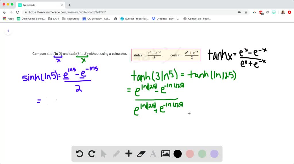 \sinh (\ln 5) and \tanh (3 \ln 5)