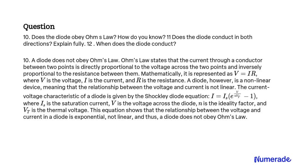 SOLVED 10. Does the diode obey Ohm s Law? How do you know? 11 Does the