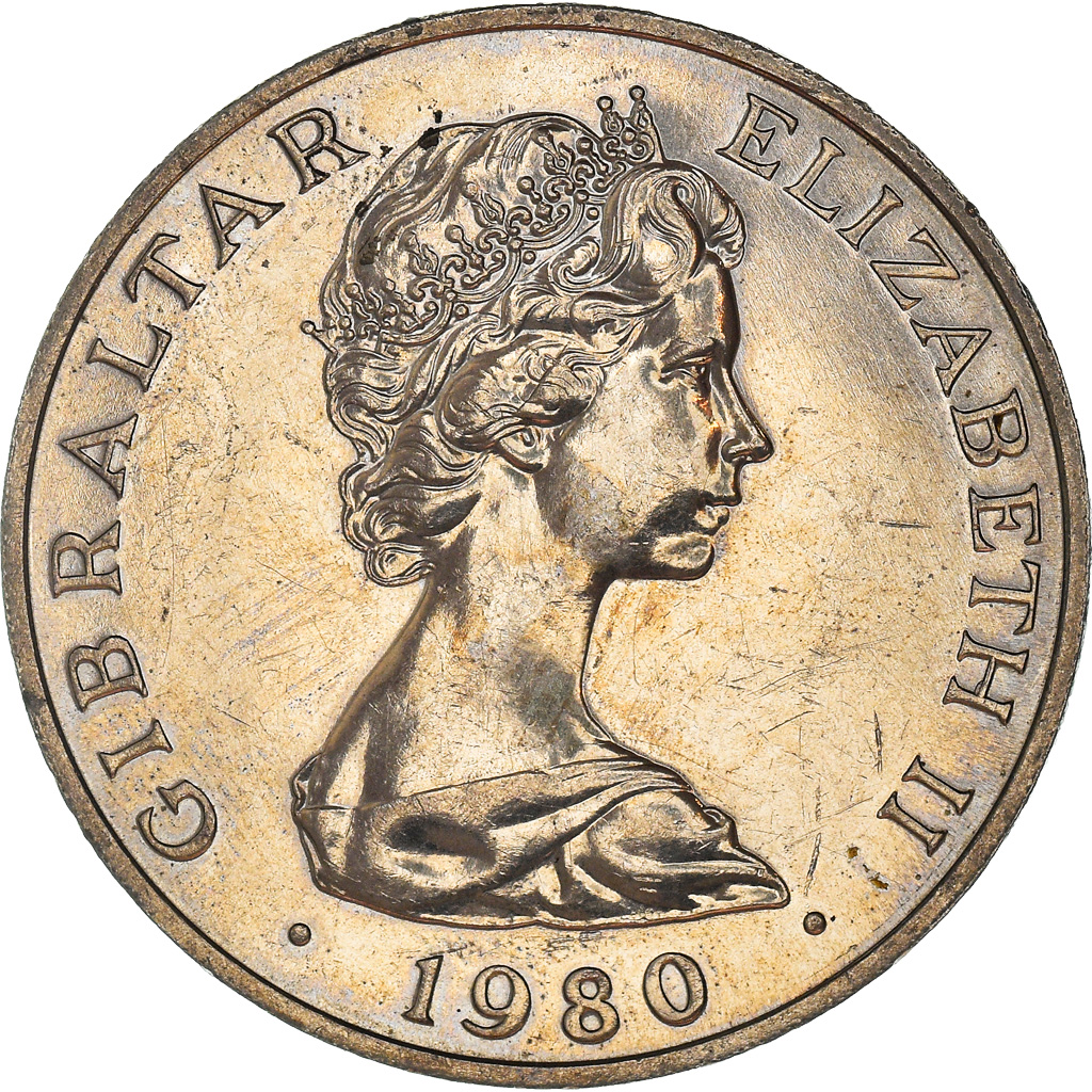 Coin, Gibraltar, Elizabeth II, Crown, 1980, British Royal Mint,