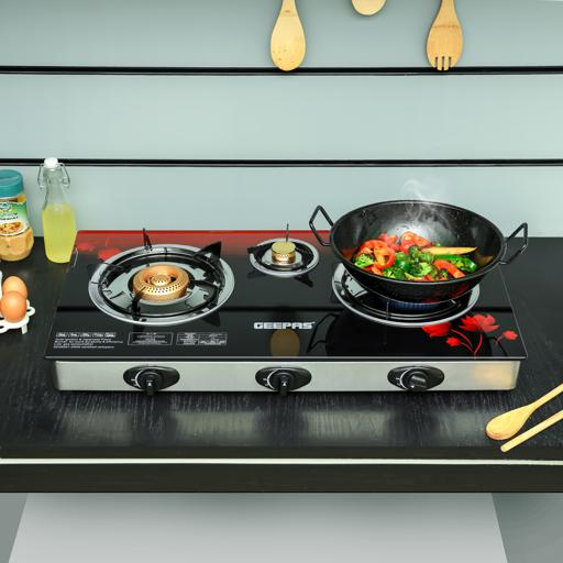 Buy Geepas 3Burner Gas Cooker Size 70Mm, 40Mm & 90Mm Respectively Ergonomic Design, Automatic
