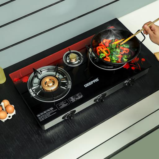Buy Geepas 3Burner Gas Cooker Size 70Mm, 40Mm & 90Mm Respectively Ergonomic Design, Automatic