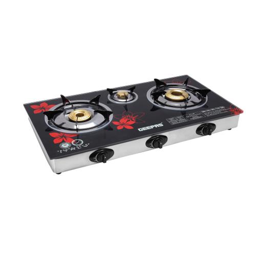 Buy Geepas Triple Burner Gas Cooker With Tempered Glass Top Online in