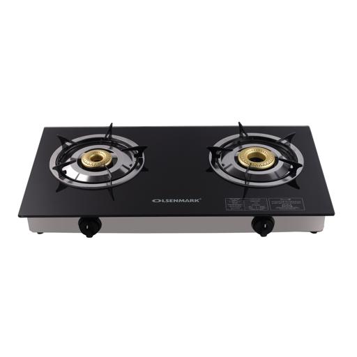7mm Thick Tempered Gas, Auto Piezo Ignition Double Gas Burner OMK2317 Olsenmark