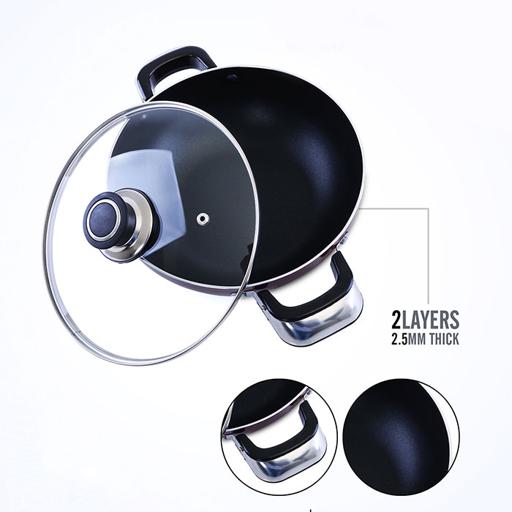 Buy Royalford Aluminium Wok Pan With Glass Lid, 26 Cm Induction Safe