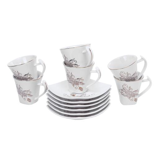 Buy Royalford New Bone China Square Cup & Saucer Set, 12 Pcs Online in