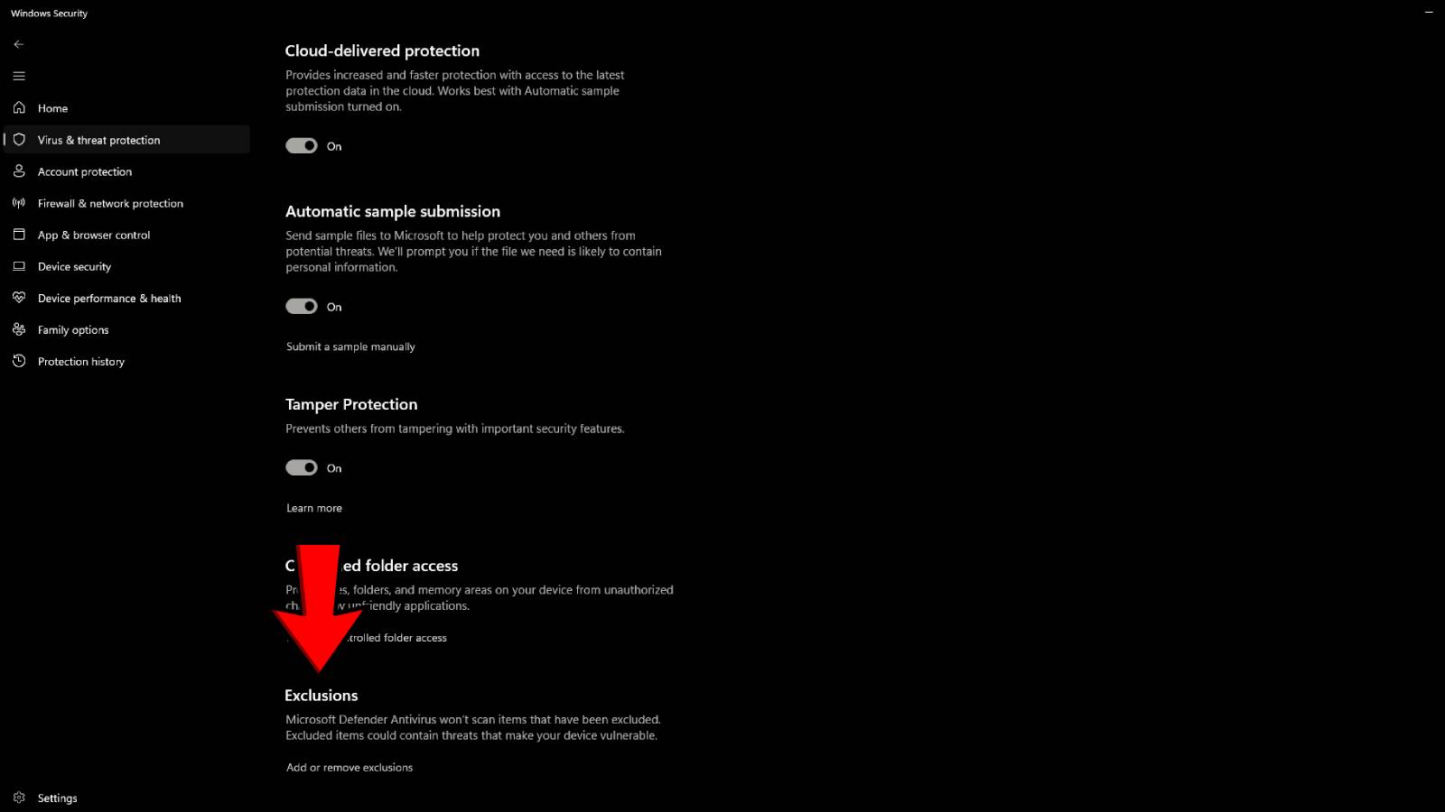 How to change anti-virus settings on Windows PC via app exclusions