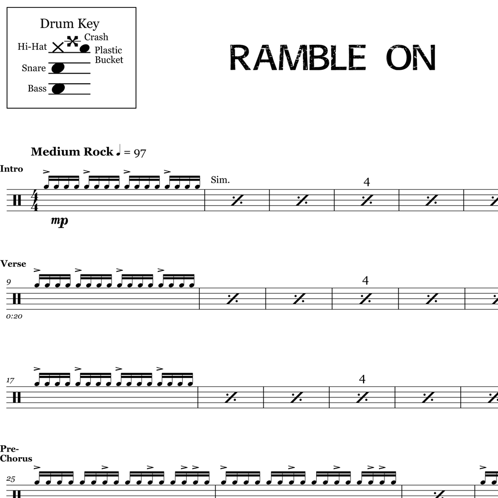 Ramble On Led Zeppelin Drum Sheet Music