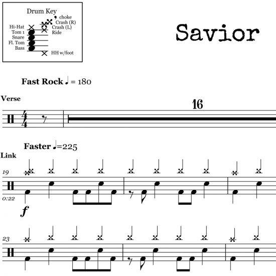 Savior Rise Against Drum Sheet Music