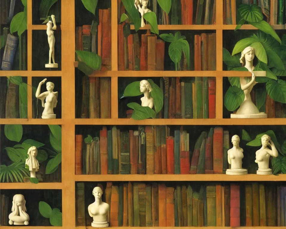 one small bookshelf in the rainforest, featuring Stable Diffusion