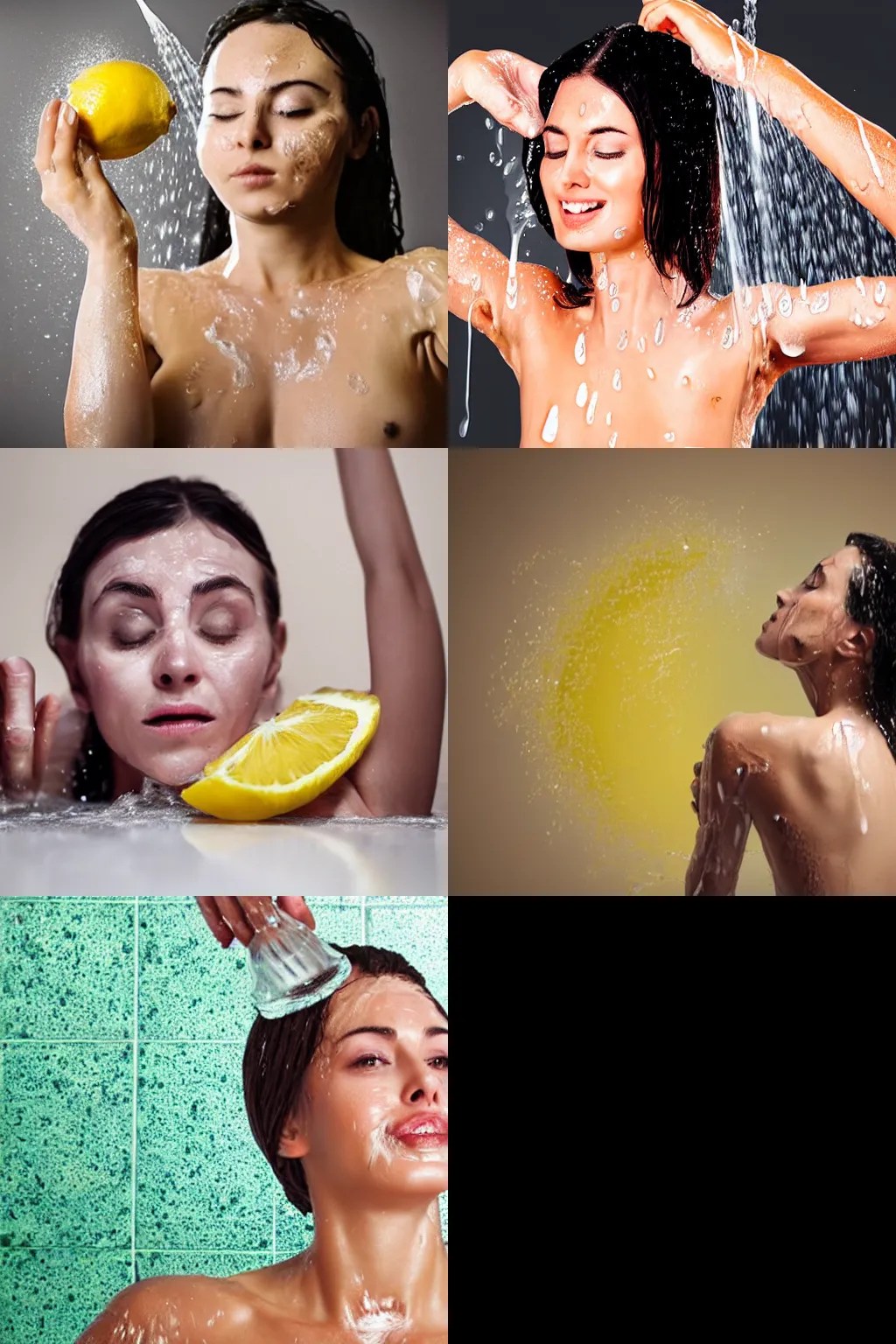 a woman showering in lemon juice with visible wounds Stable Diffusion