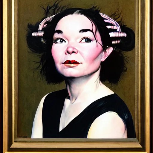 a portrait painting of Bjork. Painted by Norman Stable Diffusion
