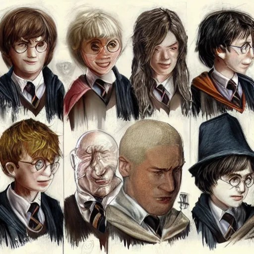 Harry Potter characters, concept art, detailed, drawing Stable Diffusion