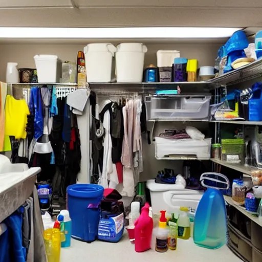 a very cluttered janitors closet full of cleaning Stable Diffusion