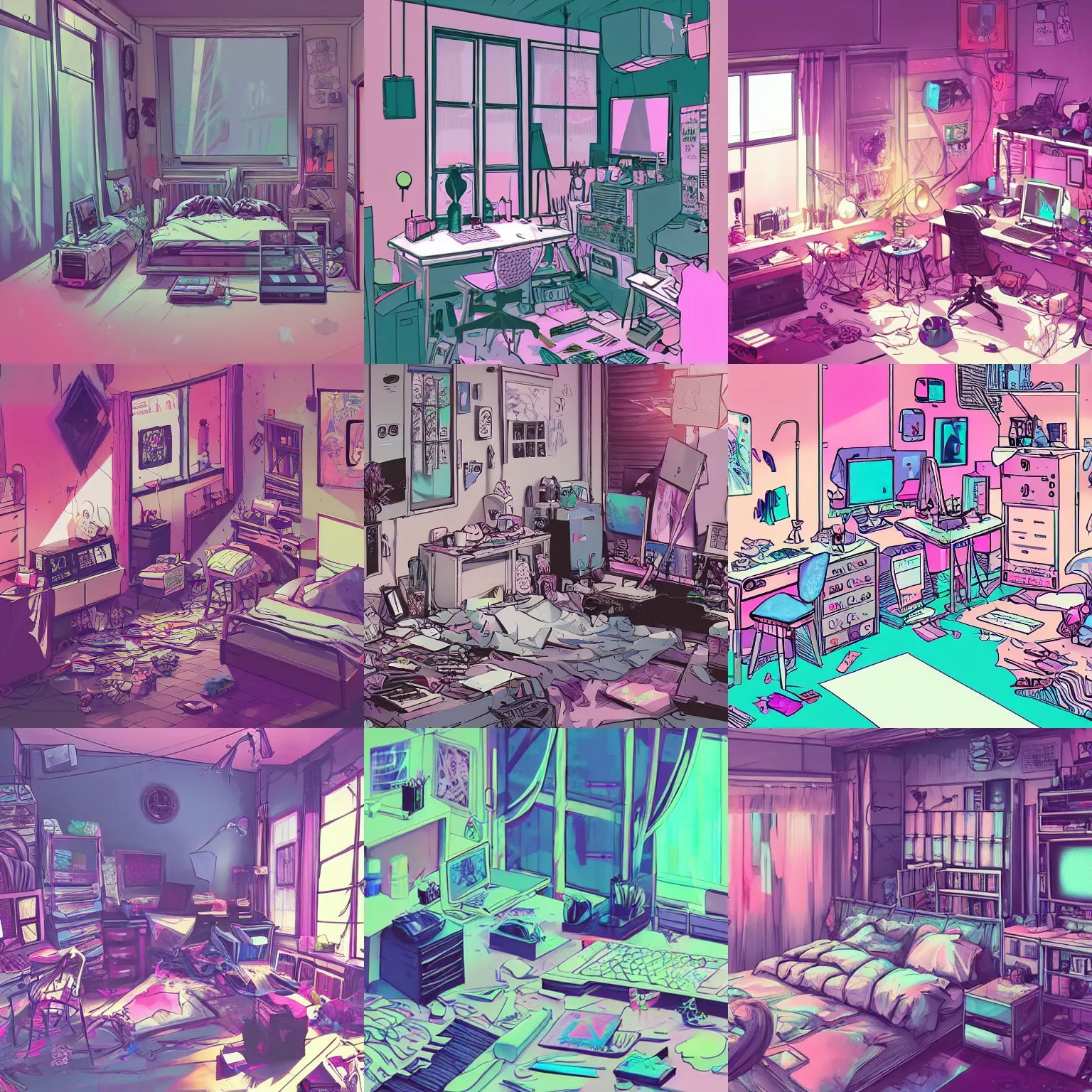 digital art of a messy room, pastel goth aesthetic, Stable Diffusion