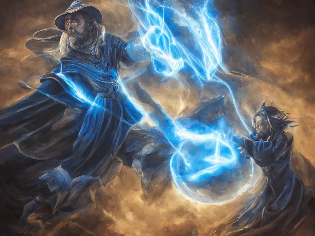 Fantasy art of a wizard casting a blue spell that Stable Diffusion
