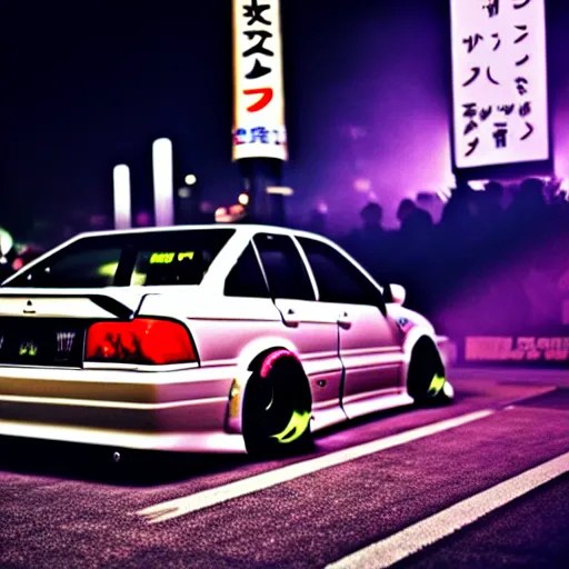 a car JZX100 turbo drift at illegal car meet, Shibuya Stable