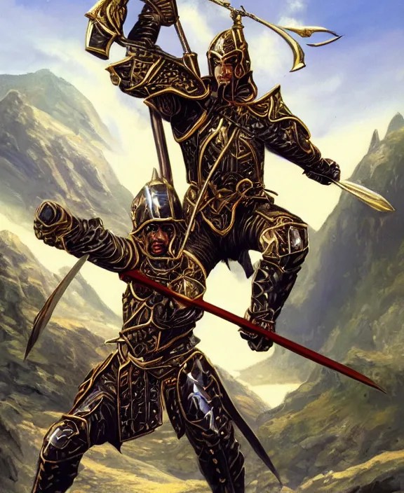 final boss archer, fantasy, man, gilded shiny armour, Stable