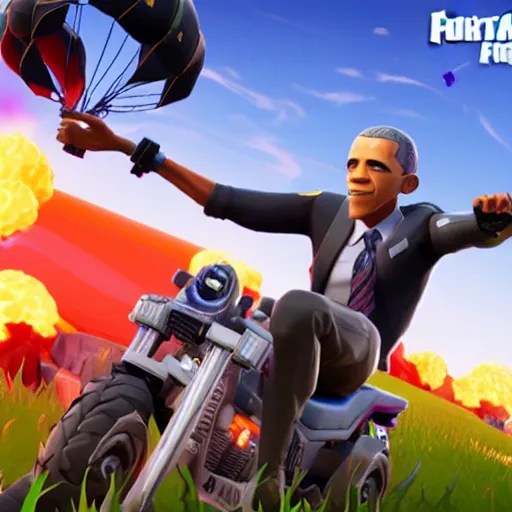 Obama jumping out of the fortnite battle bus, ingame Stable Diffusion