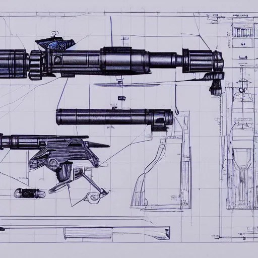 blueprint of a laser space gun, technical draw, Stable Diffusion