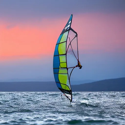 windsurfing over stormy lake geneva with sunset in the Stable