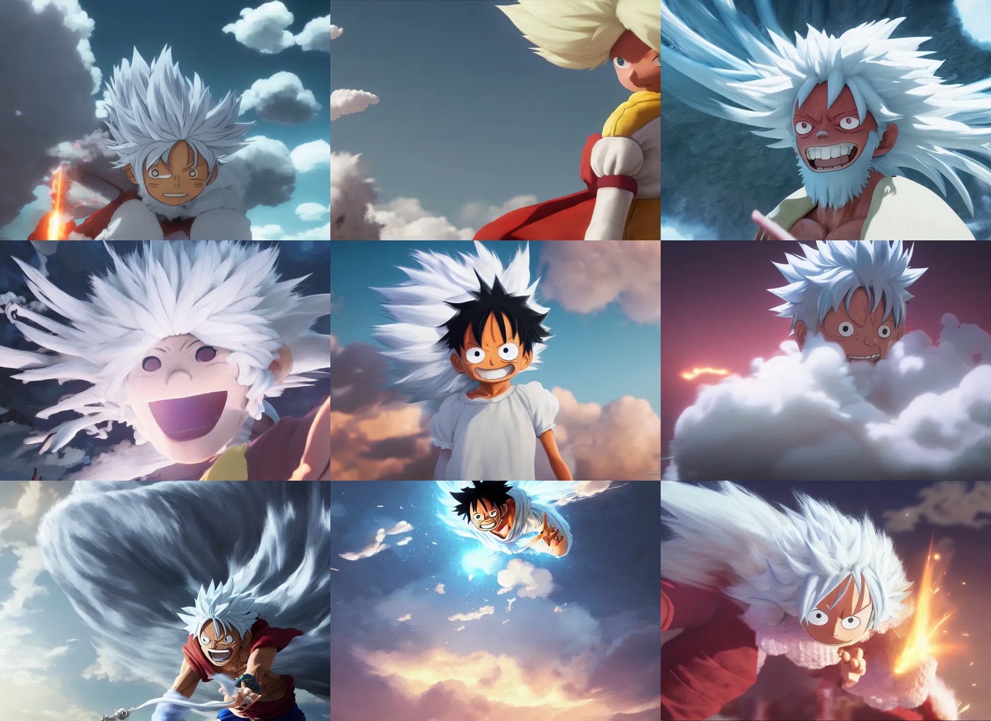 Luffy turning into a cloud with a white hair, luffy Stable Diffusion