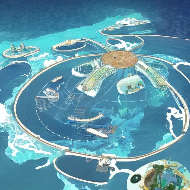 a series of connected island research stations in the Stable