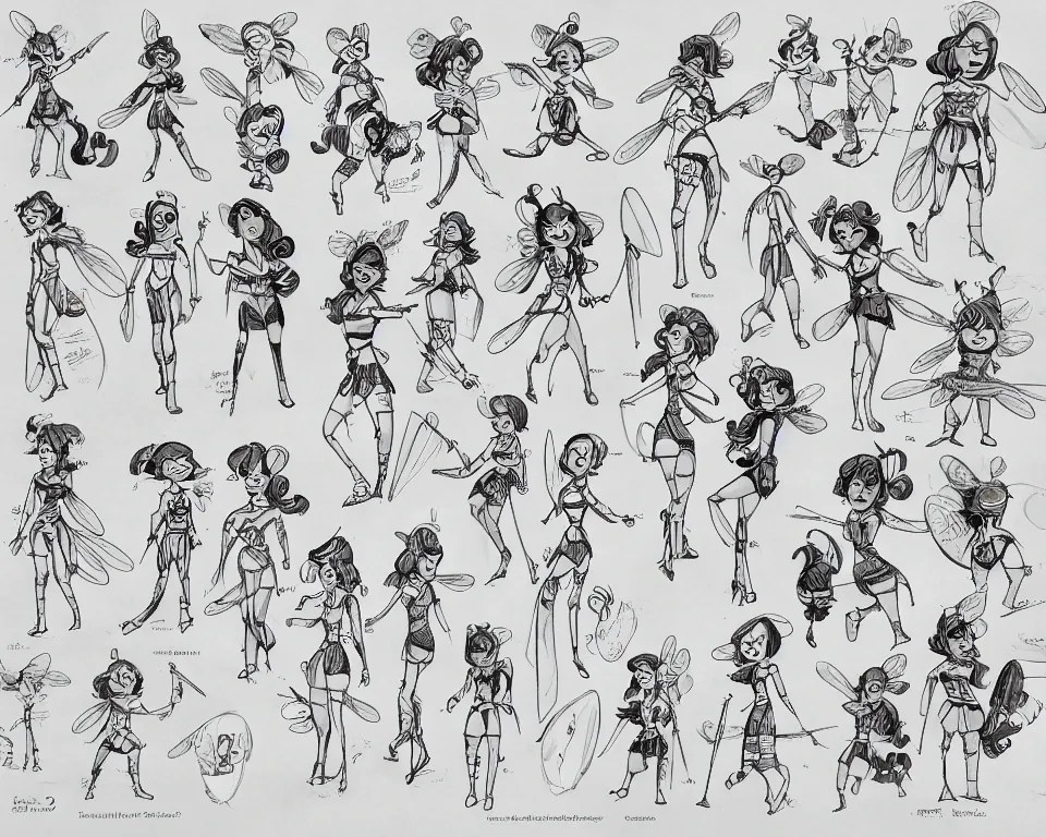 a 360 character model sheet for a short cartoon female Stable Diffusion