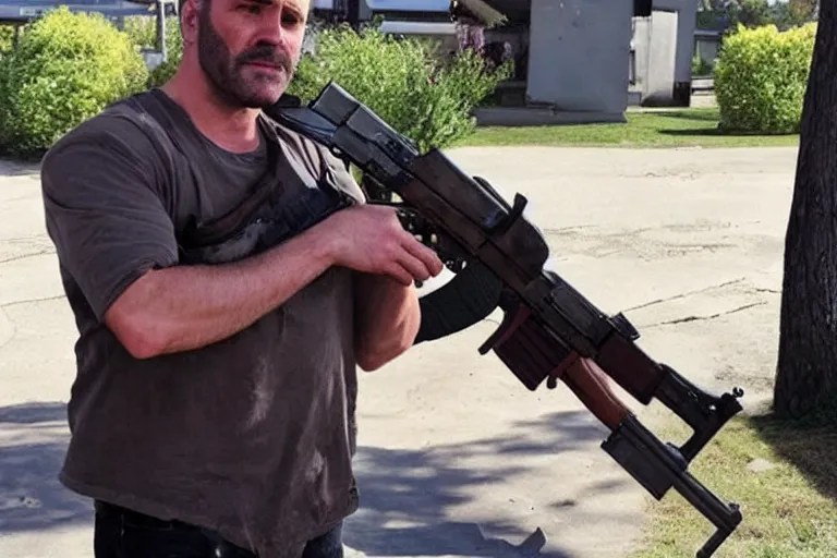 a real life trevor from gta 5 with an ak47 gun Stable Diffusion OpenArt