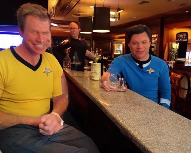 captain kirk and doctor mccoy drunk, sitting at the Stable Diffusion