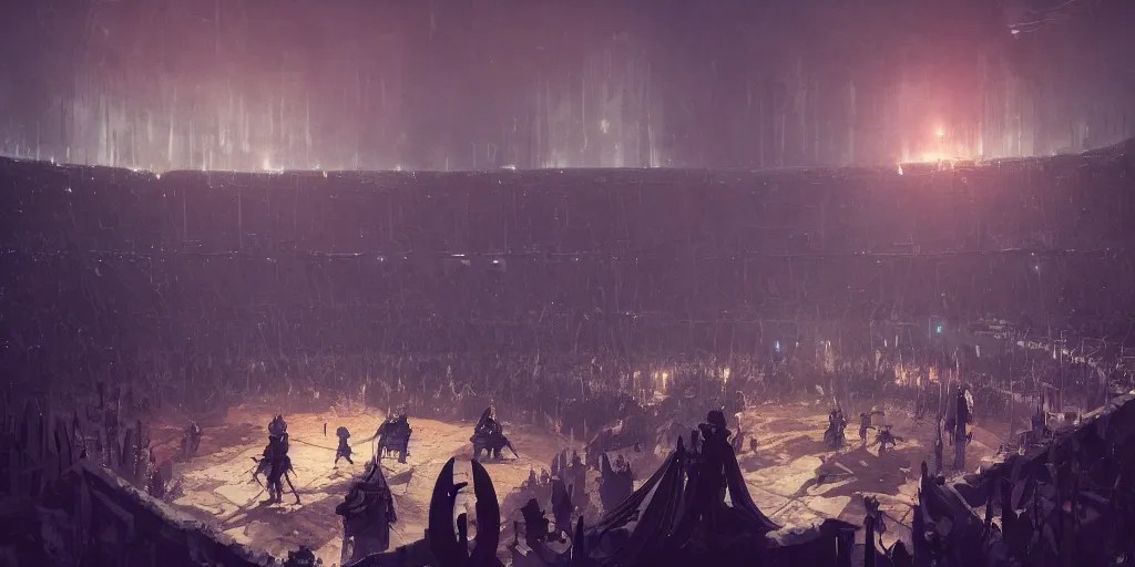 gladiator arena with black walls and eerie, mysterious Stable Diffusion