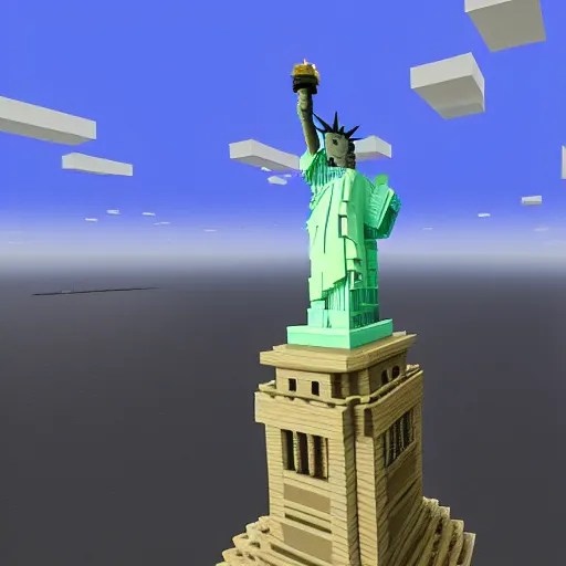 the statue of liberty built in the game minecraft Stable Diffusion