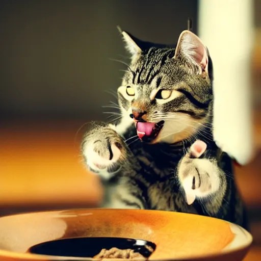 a cat yelling angrily because it's bowl is empty Stable Diffusion